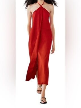 Sleeveless Red Halter Maxi Dress